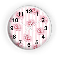 Wall clock-Pink Floral Pinstripes