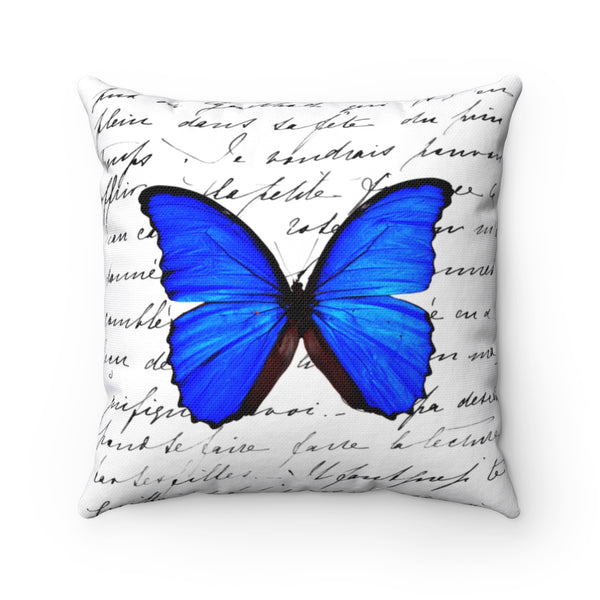 Square Pillow-Royal Blue Butterfly-Illegible Cursive