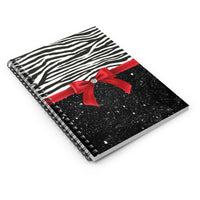 Small Spiral Notebook, 6x8in-Glam Red Bow-Zebra-Black Glitter