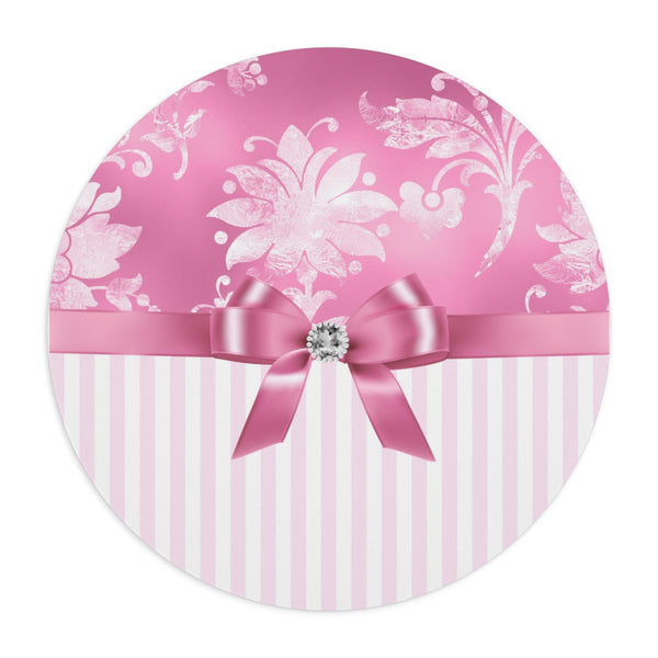 Mouse Pad-Glam Pink Bow-Pink White Stencil-Pink White Pinstripes