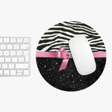 Mouse Pad-Glam Pink Bow-Zebra-Black Glitter