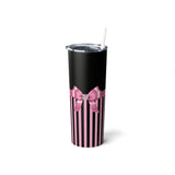 Skinny Tumbler, 20oz-Glam Pink Bow-Pink Pinstripes-Black