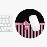 Mouse Pad-Glam Pink Bow-Pink Black Pinstripes-Black