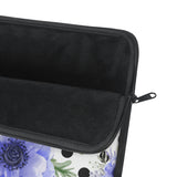 Laptop Sleeve-Soft Blue Floral-Black Polka Dots-White