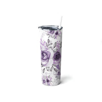 Skinny Tumbler, 20oz-Soft Purple-Floral Stencil-White