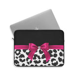 Laptop Sleeve-Glam Passion Pink Bow-Snow Leopard-Black