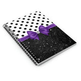 Small Spiral Notebook, 6x8in-Glam Purple Bow-Black Polka Dots-Black Glitter