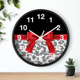 Wall Clock-Glam Red Bow-Grey Leopard-Black