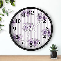 Wall clock-Stormy Purple-Floral Pinstripes