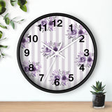 Wall clock-Stormy Purple-Floral Pinstripes