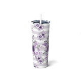 Skinny Tumbler, 20oz-Soft Purple Floral-Soft Purple Horizontal Stripes-White