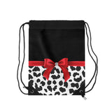Drawstring Bag-Glam Red Bow-Snow Leopard-Black