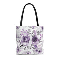 Tote Bag-Soft Purple-Floral Stencil-White