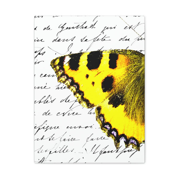 Canvas Art Panel 18"X24"in-Yellow Butterfly-Illegible Cursive-Left Wing
