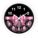 Wall Clock-Glam Pink Bow-Pink Lace-Black