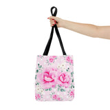 Tote Bag-Magenta Pink Floral-White Polka Dots-Pink