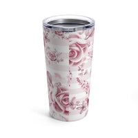 Tumbler 20oz-Soft Pink Floral Mauve-Horizontal Stripes-White