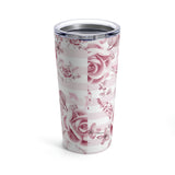 Tumbler 20oz-Soft Pink Floral Mauve-Horizontal Stripes-White