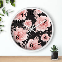 Wall Clock-Pink Rose-Pink Stencil-Black