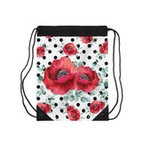 Drawstring Bag-Rouge Red Floral-Black Polka Dots-White