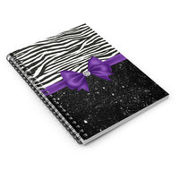 Small Spiral Notebook, 6x8in-Glam Purple Bow-Zebra-Black Glitter