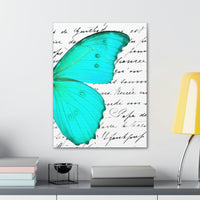 Canvas Art Panel 18"X24"in-Aqua Butterfly-Illegible Cursive-Right Wing