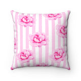 Square Pillow-Magenta Pink-Floral Pinstripes