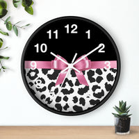 Wall Clock-Glam Pink Bow-Snow Leopard-Black