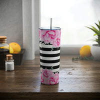 Skinny Tumbler, 20oz-Magenta Pink-Floral Bash-Black Horizontal Stripes-White