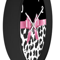 Wall Clock-Glam Pink Bow-Snow Leopard-Black