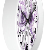 Wall Clock-Soft Purple Floral-Purple Pinstripes-White