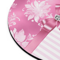 Mouse Pad-Glam Pink Bow-Pink White Stencil-Pink White Pinstripes