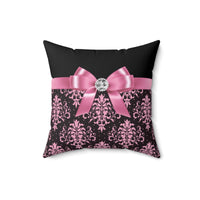 Square Pillow-Pink Bow-Pink Lace-Black