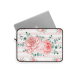 Laptop Sleeve-Lush Pink Floral-Pink Horizontal Stripes-White