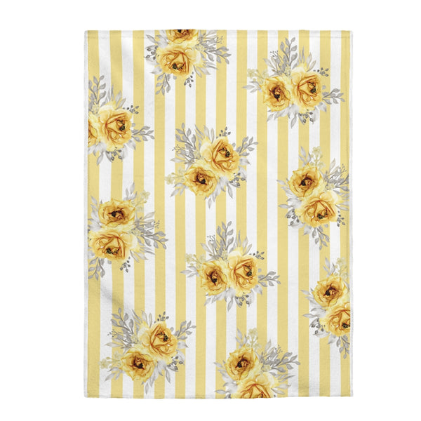 Velveteen Plush Blanket-Yellow-Floral Pinstripes