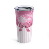 Tumbler 20oz-Glam Pink Bow-Pink White Stencil-Pink White Pinstripes