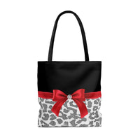 Tote Bag-Glam Red Bow-Grey Leopard-Black