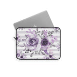 Laptop Sleeve-Soft Purple Floral-Soft Purple Horizontal Stripes-White