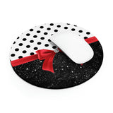 Mouse Pad-Glam Red Bow-Black Polka Dots-Black Glitter