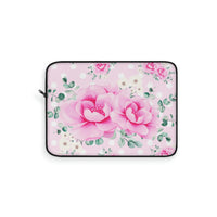 Laptop Sleeve-Magenta Pink Floral-White Polka Dots-Pink