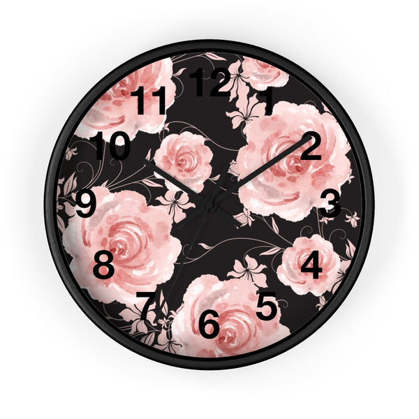 Wall Clock-Pink Rose-Pink Stencil-Black