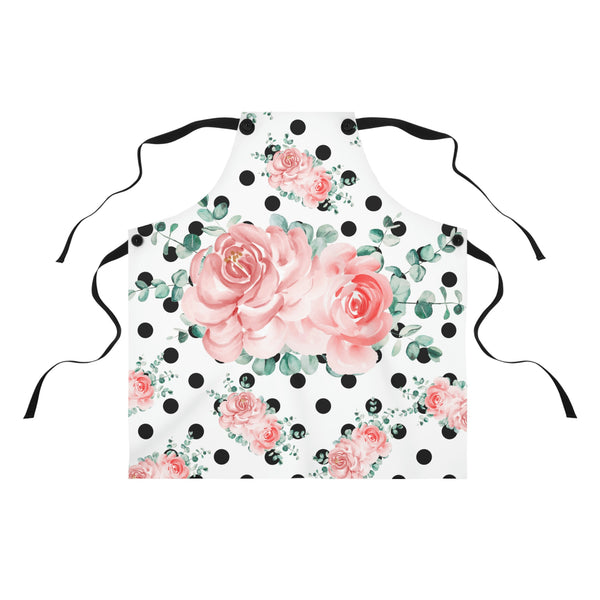 Apron-Lush Pink Floral-Black Polka Dots-White