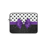 Laptop Sleeve-Glam Purple Bow-Black Polka Dots-Black Glitter