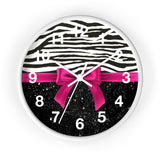 Wall Clock-Glam Passion Pink Bow-Zebra-Black Glitter