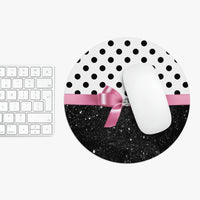 Mouse Pad-Glam Pink Bow-Black Polka Dots-Black Glitter