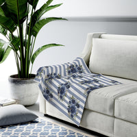 Velveteen Plush Blanket-Stormy Blue-Floral Pinstripes