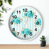 Wall clock-Aqua Blue-Floral Pinstripes