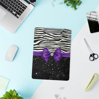 Clipboard-Glam Purple Bow-Zebra-Black Glitter