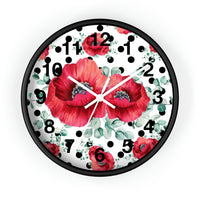 Wall Clock-Rouge Red Floral-Black Polka Dots-White