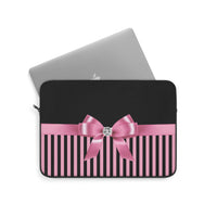 Laptop Sleeve-Glam Pink Bow-Pink Black Pinstripes-Black